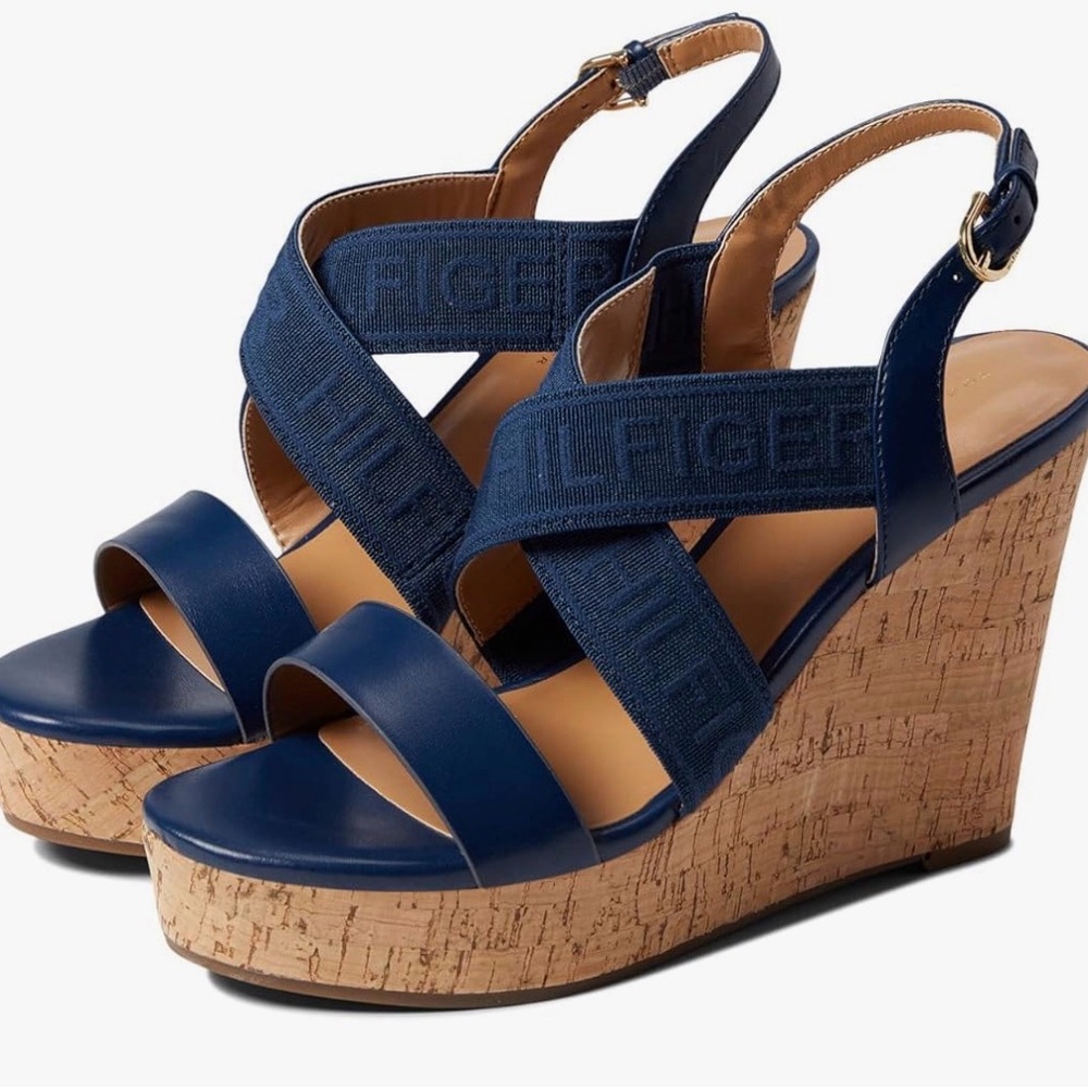 Kenzo Tommy Hilfiger Blue Wedge Cork Heel